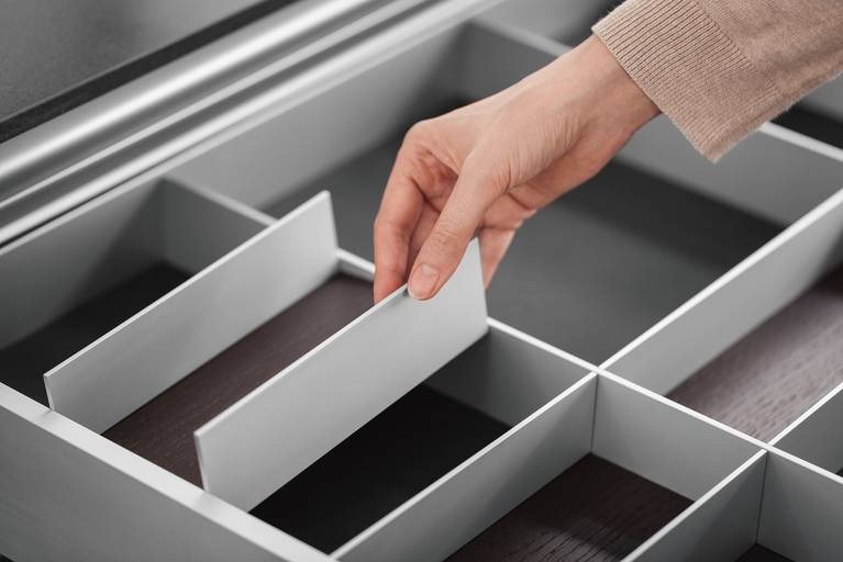Cutlery inserts in aluminum from SieMatic interior organization accessories