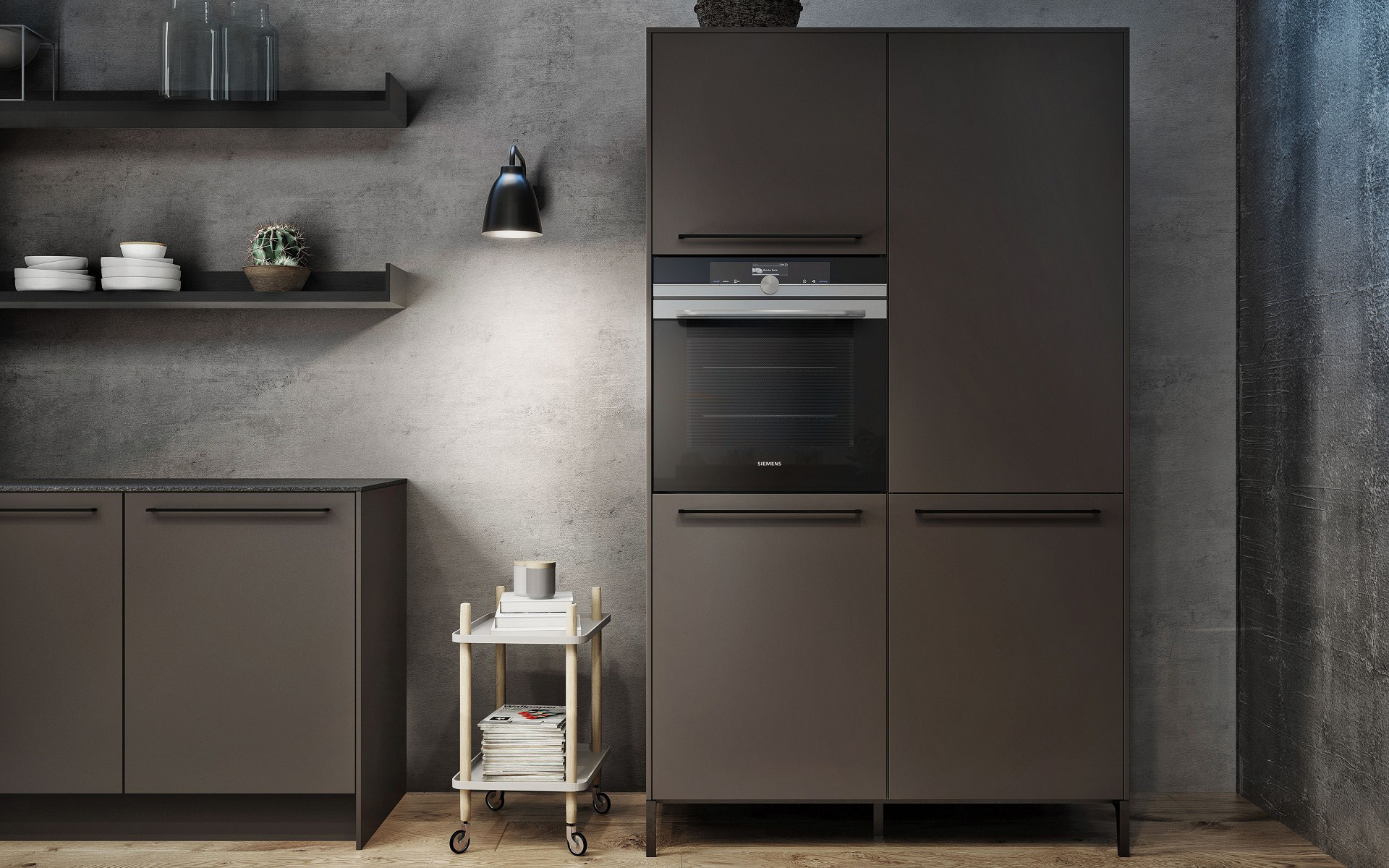 Freestanding tall cabinet in umbra with oven is a functional addition to urban design with SieMatic 29